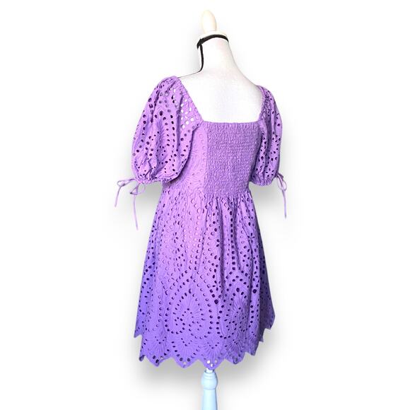 English Factory Scallop Edge Mini Dress Sz S Lavender Purple Puffy Sleeves NWT - Picture 9 of 16
